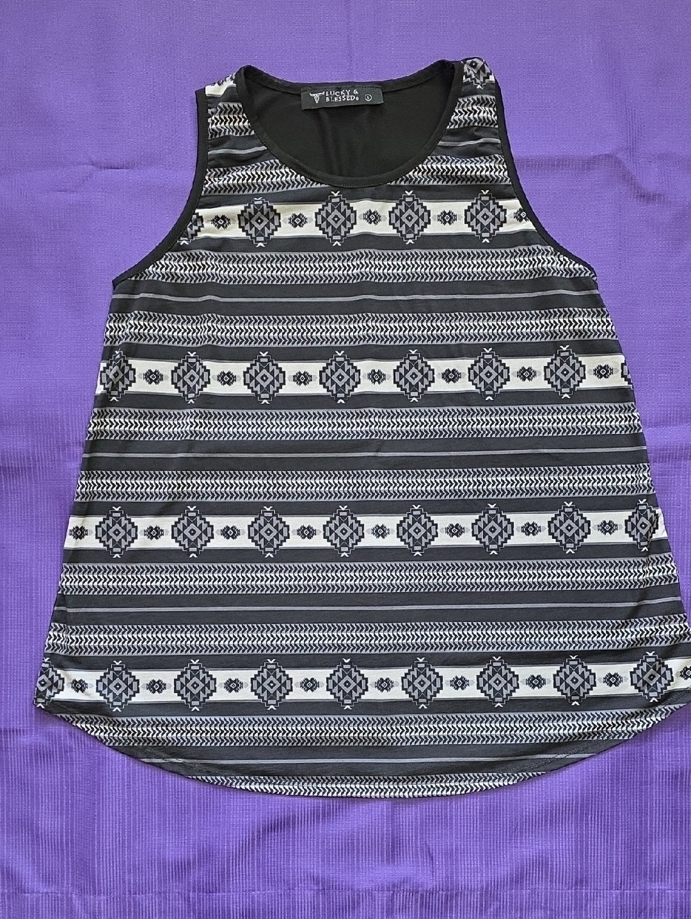 Lucky & Blessed Black and White Aztec Stripe Tank